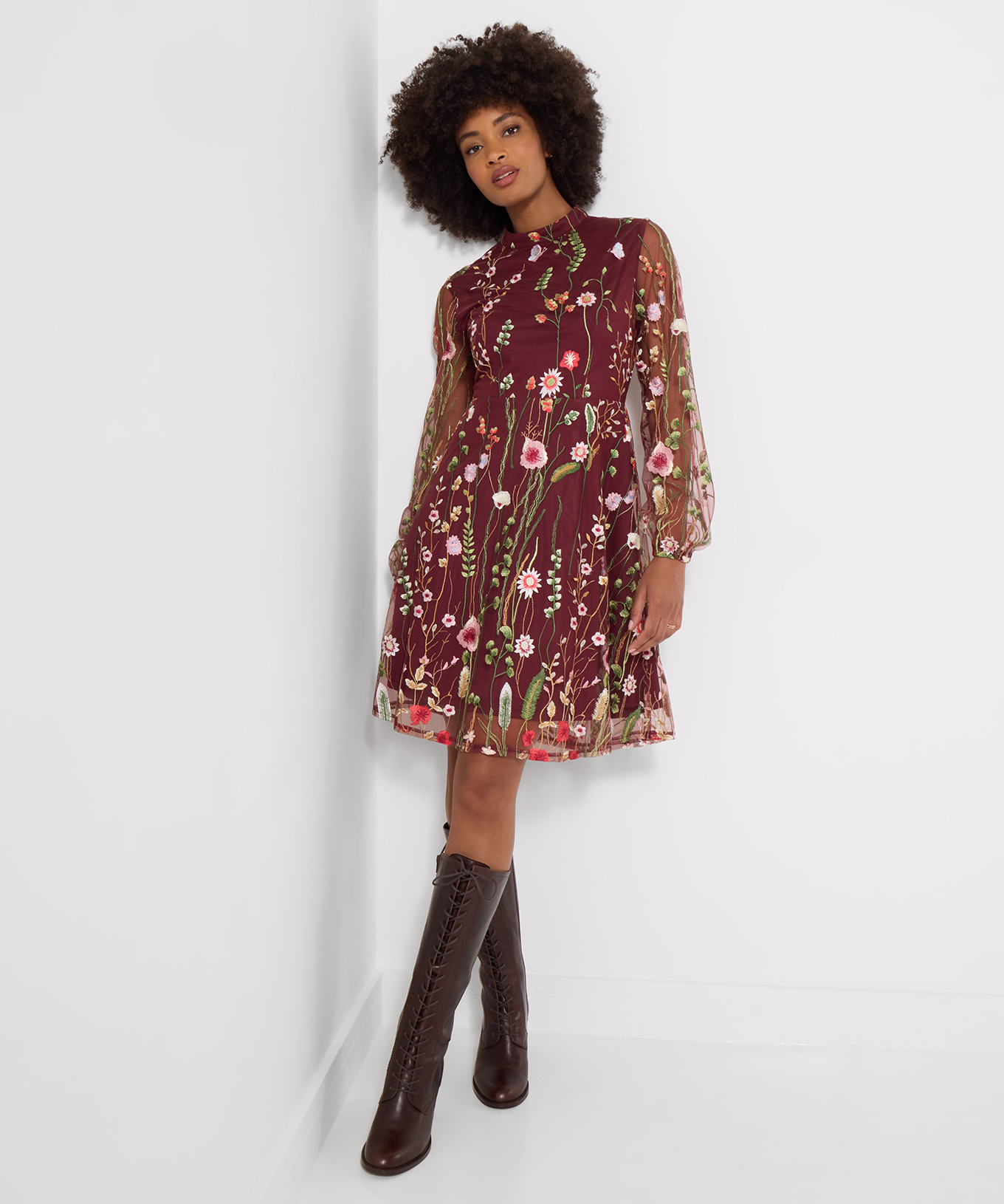 Robe à Manches Longues Brodée Fleurie Ellie, JOE BROWNS