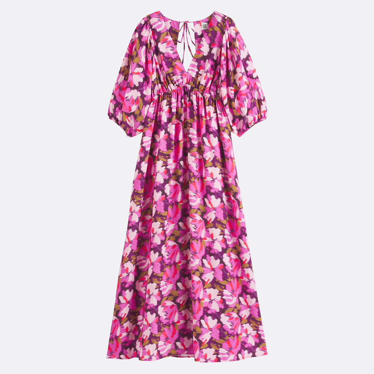 Floral Print Maxi Dress with V-Neck and Balloon Sleeves, LA REDOUTE COLLECTIONS