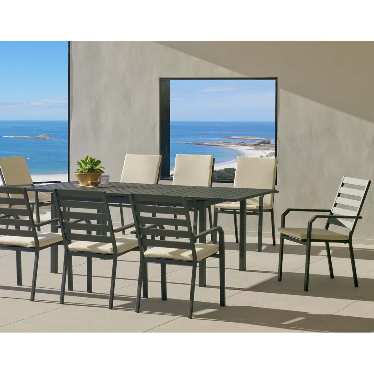 Salon de jardin en aluminium 8 places table extensible Sarana