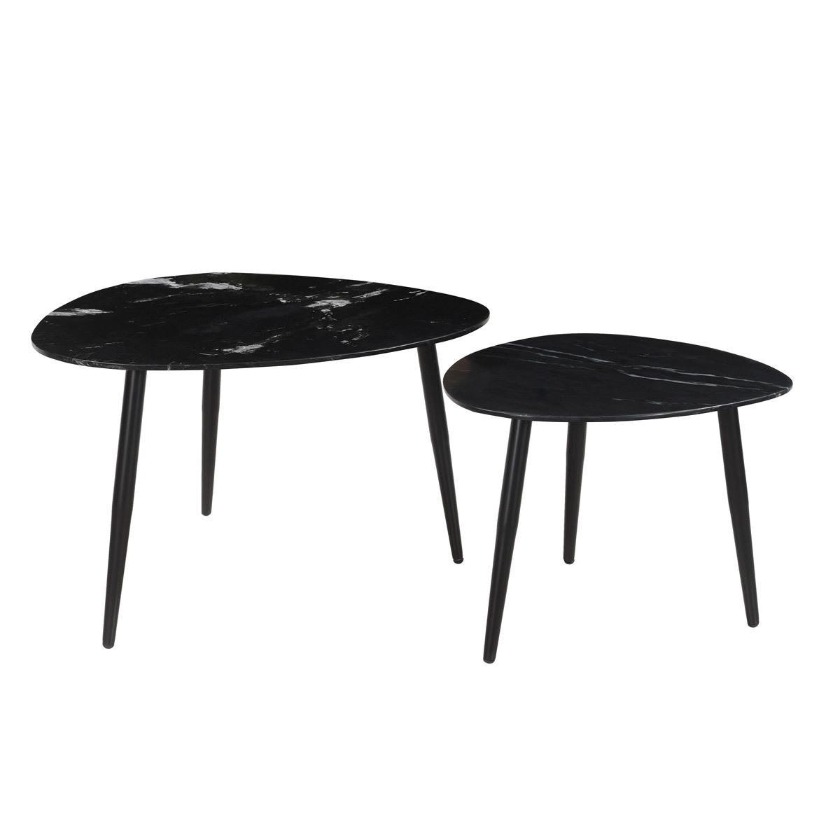 Tables basses gigognes ovales en marbre noir et métal (lot de 2) PLATZ, MILIBOO
