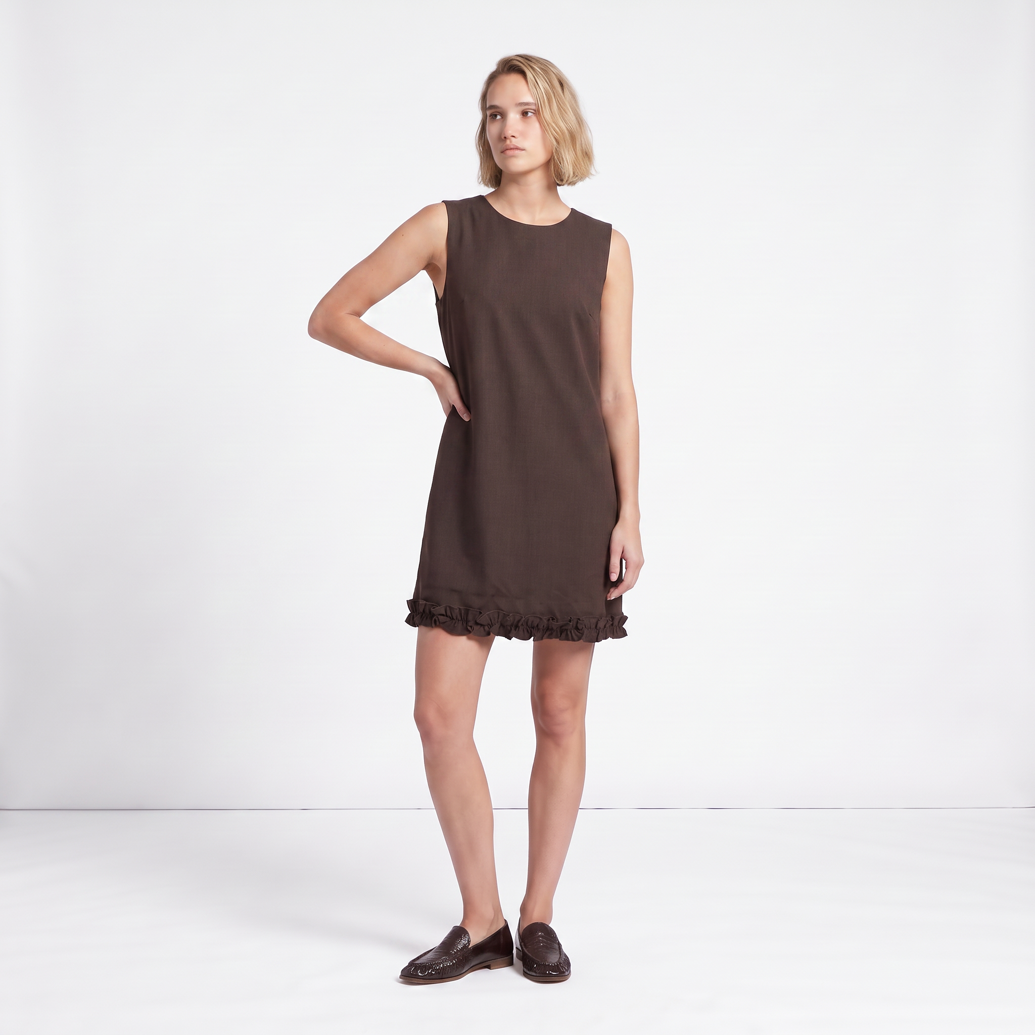 Robe coupe droite col rond volant froufrou ERENA, ARTLOVE