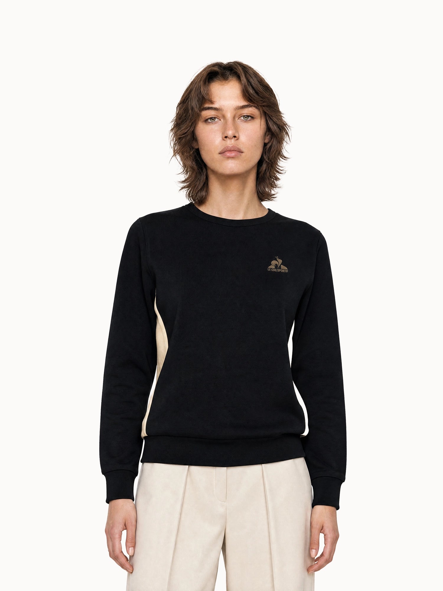 Sweat col rond en double face avec bandes côtés contrastées NOEL, LE COQ SPORTIF