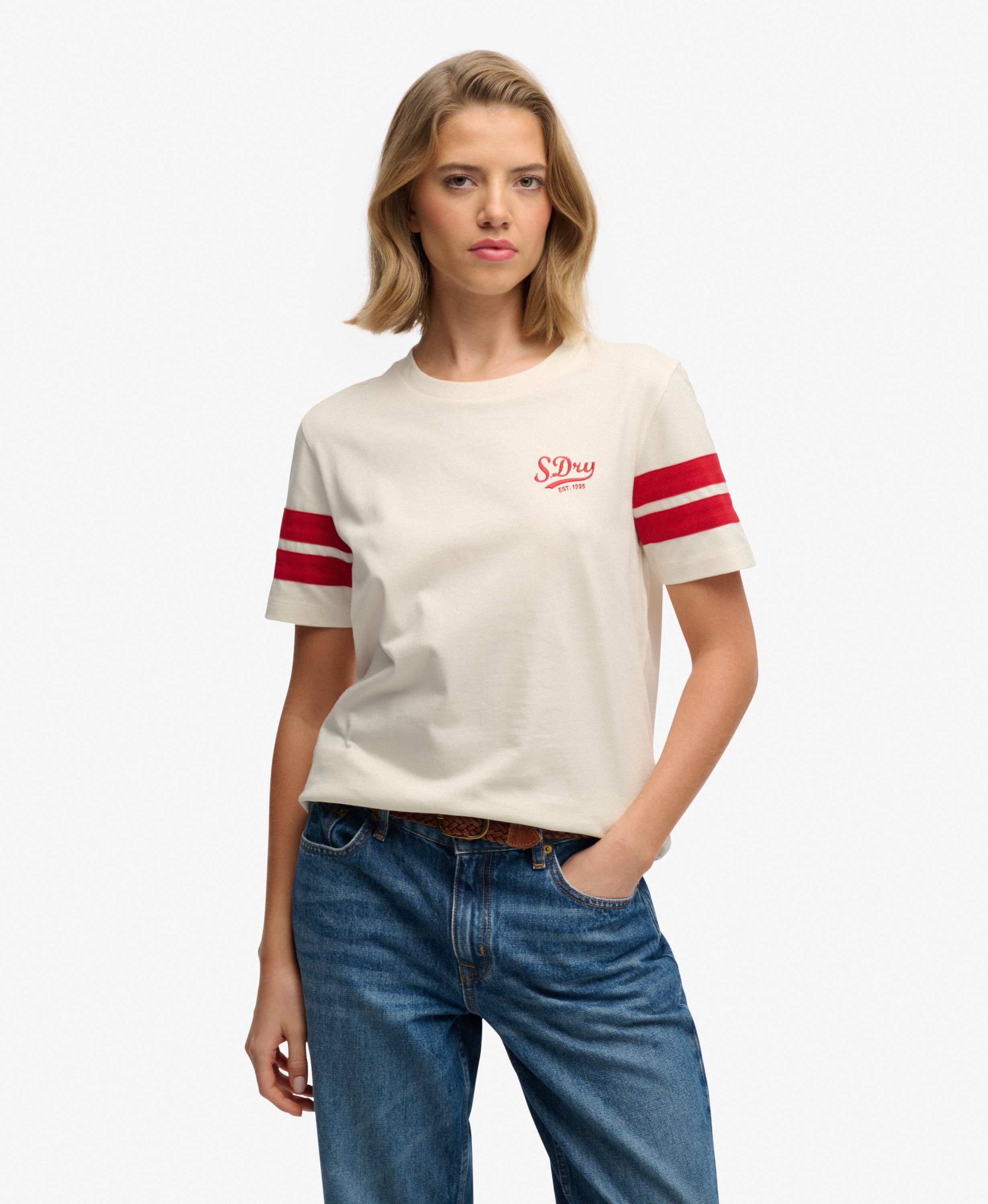 T-shirt Script à Rayures Varsity, SUPERDRY
