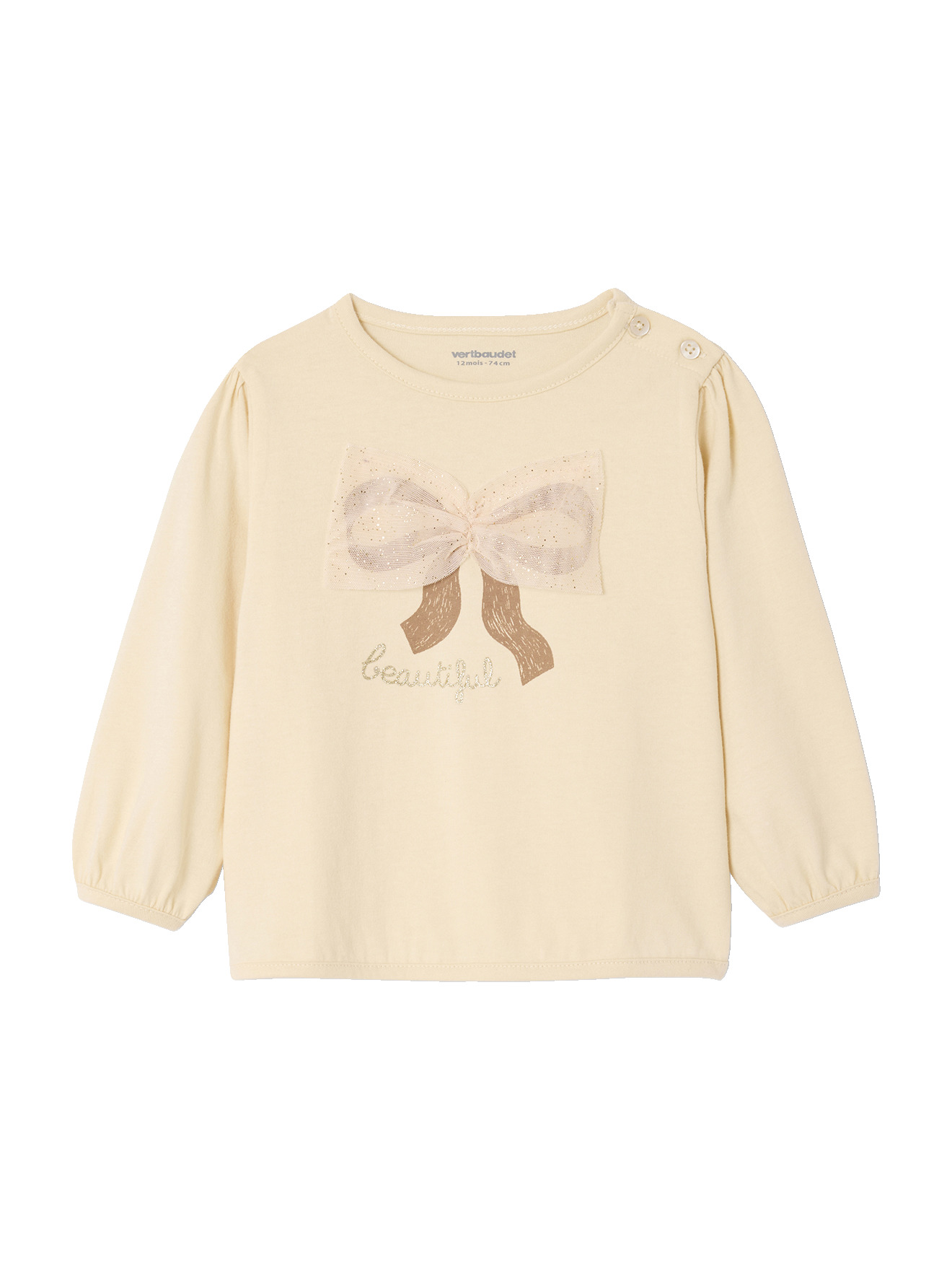 T-shirt bébé manches longues avec noeud en tulle, VERTBAUDET