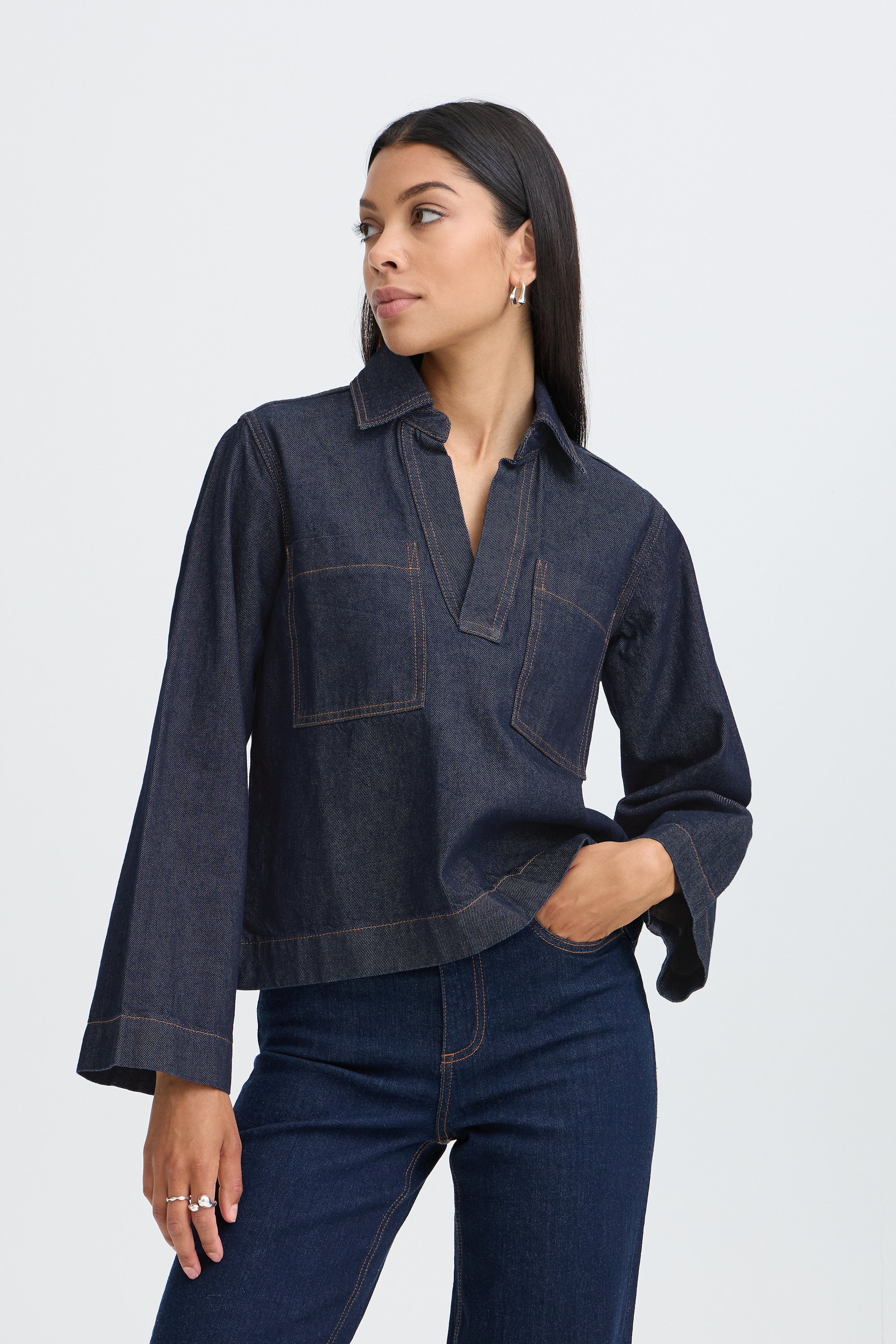 Blouse en denim manches longues, coupe boxy, B.YOUNG