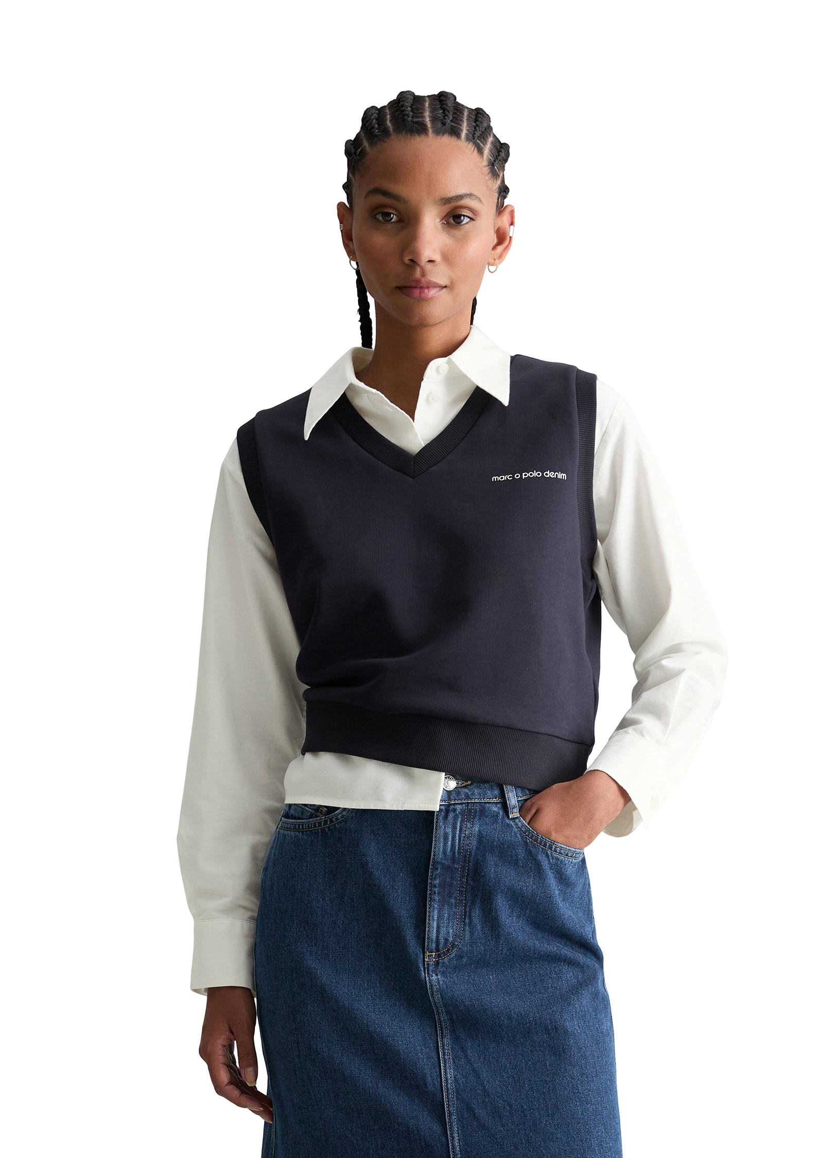 Sweat-shirt ras du cou en V regular en coton organique, MARC O’POLO DENIM