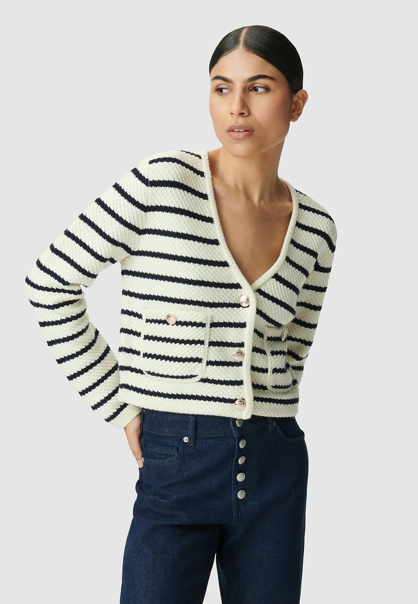 Striped V-Neck Cardigan with Long Sleeves, IKKS