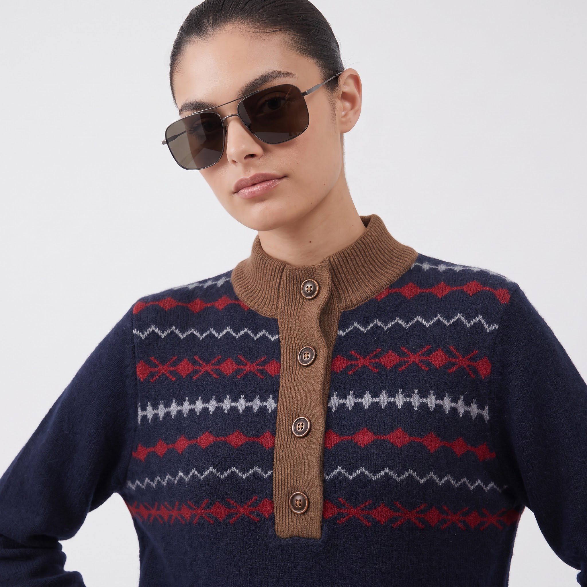 Pull femme à motif imprimé avec col contrasté boutonné LOREE, ARTLOVE