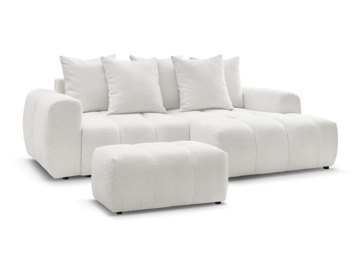 Canapé d'angle convertible 3 places en tissu bouclette avec pouf, ROXELANE, BOBOCHIC