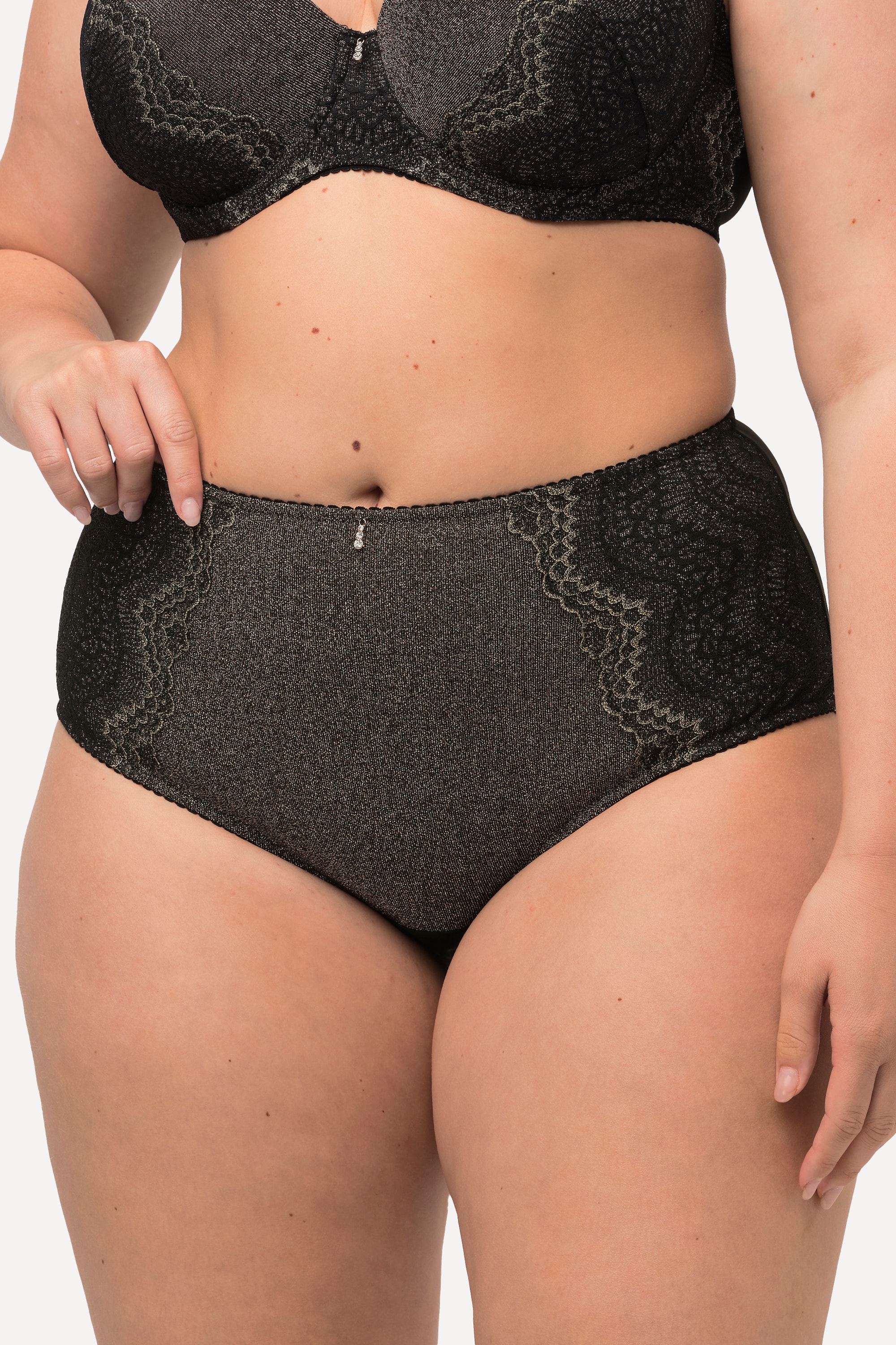 Culotte midi en dentelle dorée, opaque, ULLA POPKEN