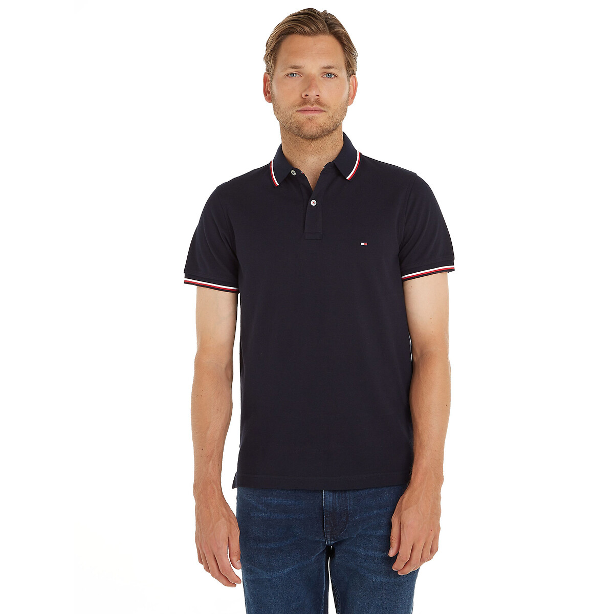 Tommy Tipped Polo Shirt in Organic/Recycled Cotton Pique and Slim Fit