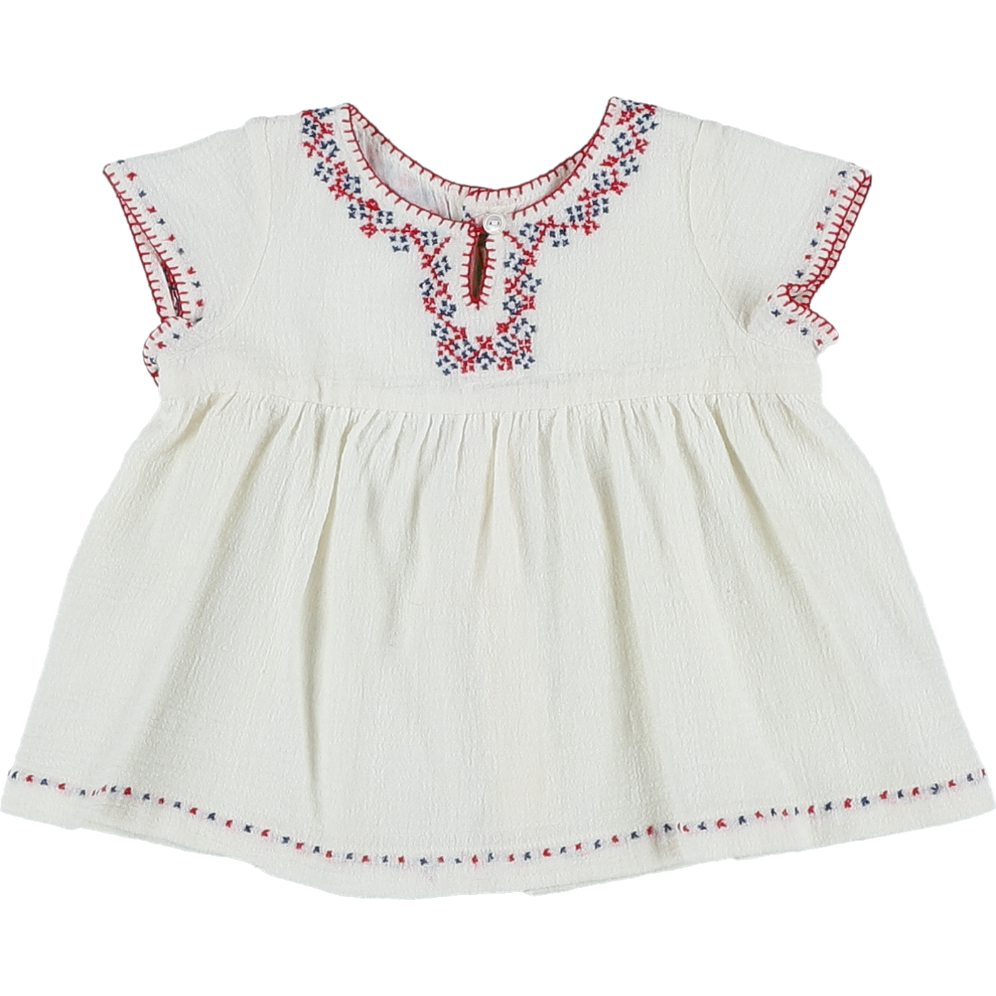 Blouse coton gaufré brodée main - Très bon état, BONPOINT