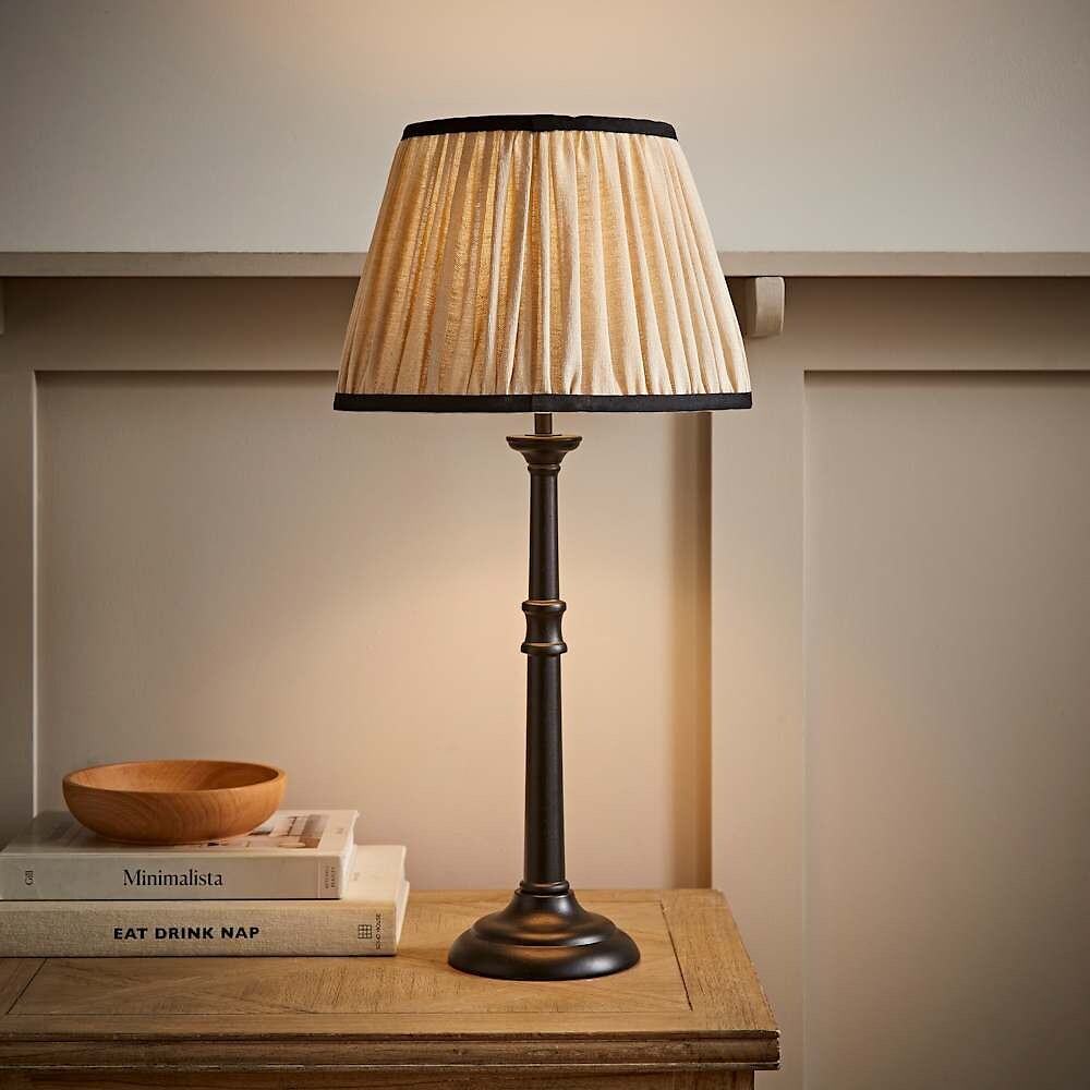 Clarissa Candlestick Table Lamp with Linen Pleated Shade, SO'HOME