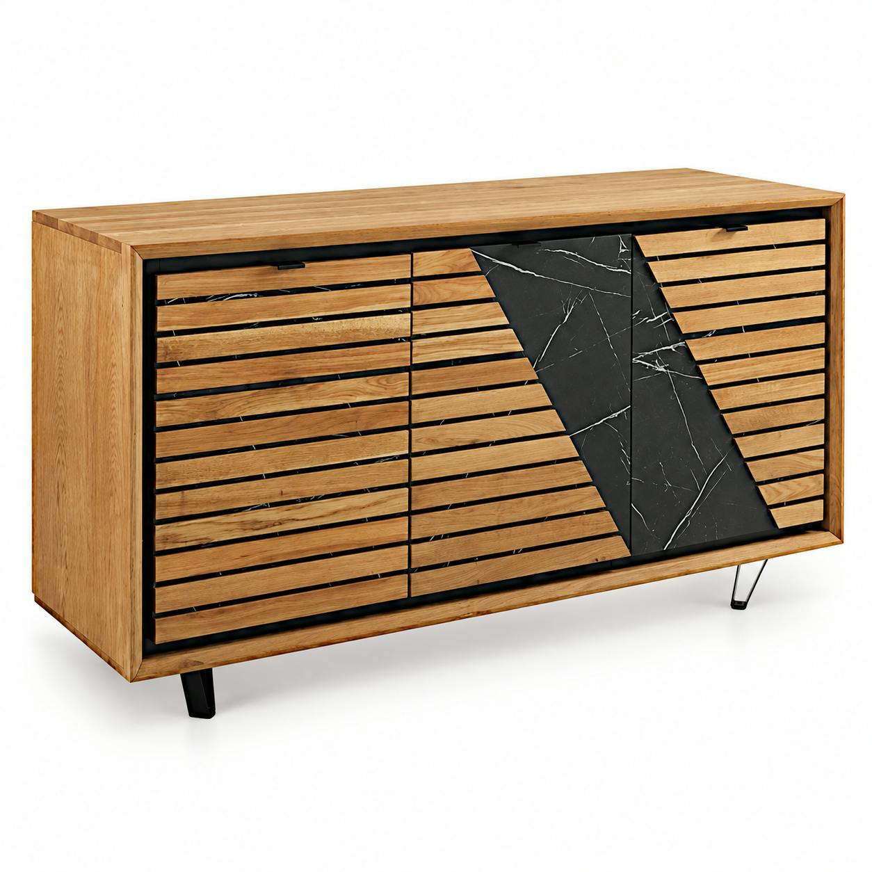 Buffet design en bois de chêne finition miel, 3 portes ESSEN, PIER IMPORT