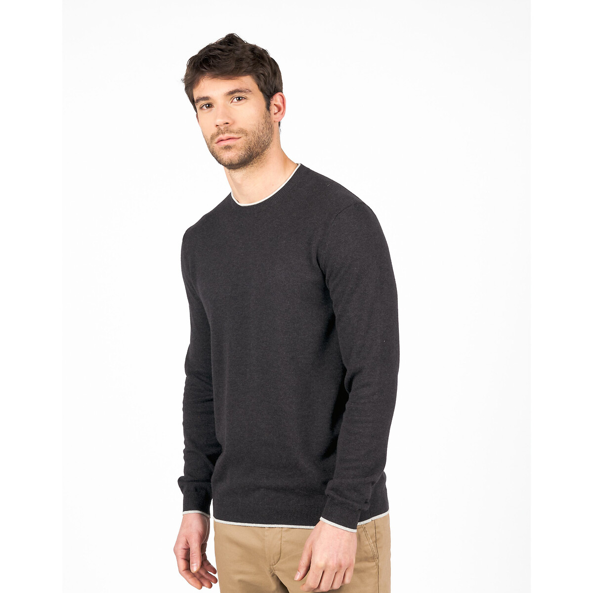 Cotton essential jumper with crew neck , black marl, Oxbow | La Redoute