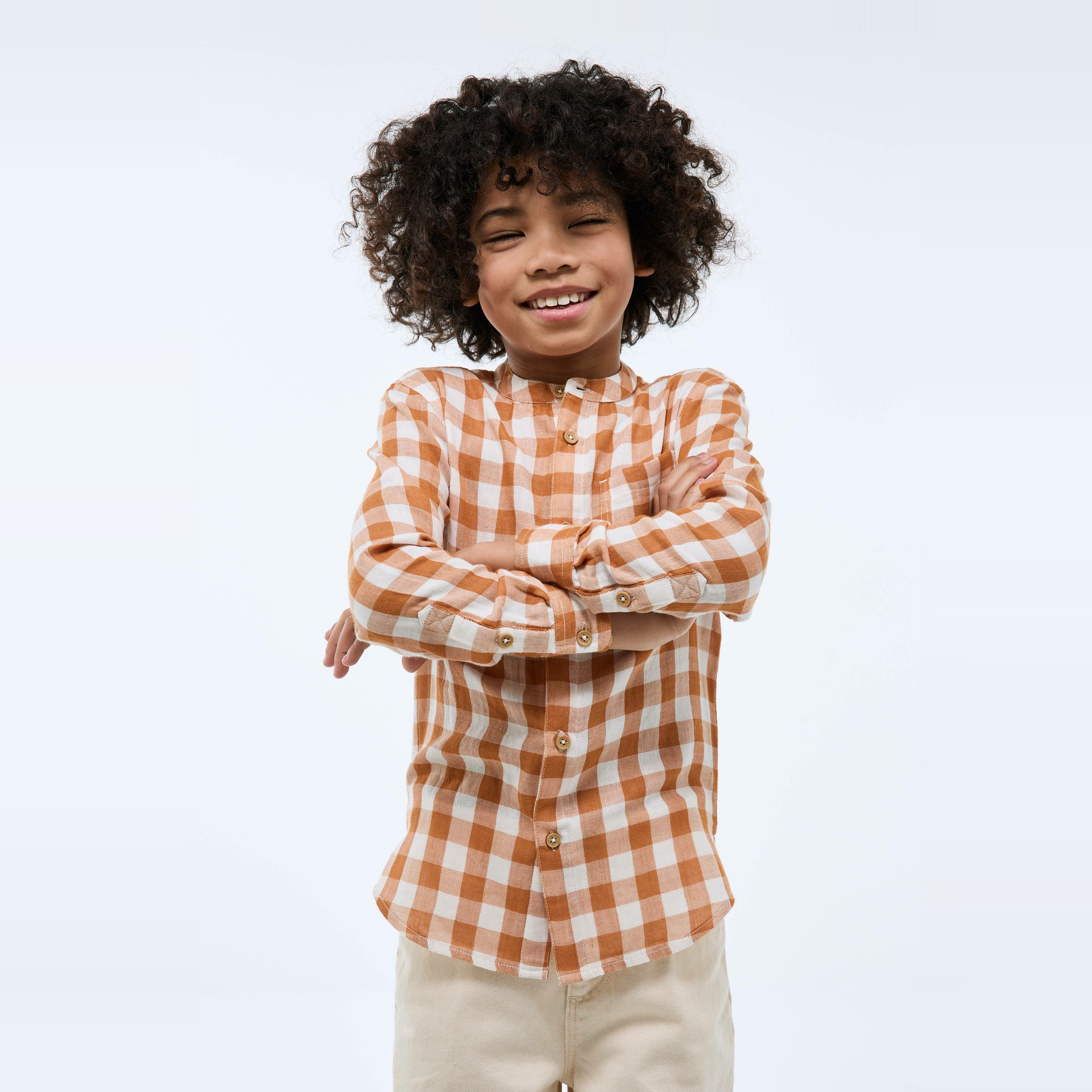 Chemise col mao vichy en gaze de coton BIO GOTS, MONOPRIX