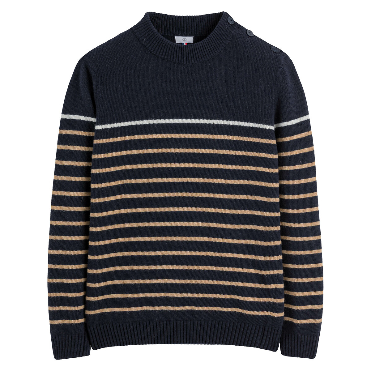 Breton striped jumper in recycled wool mix, made in france, navy