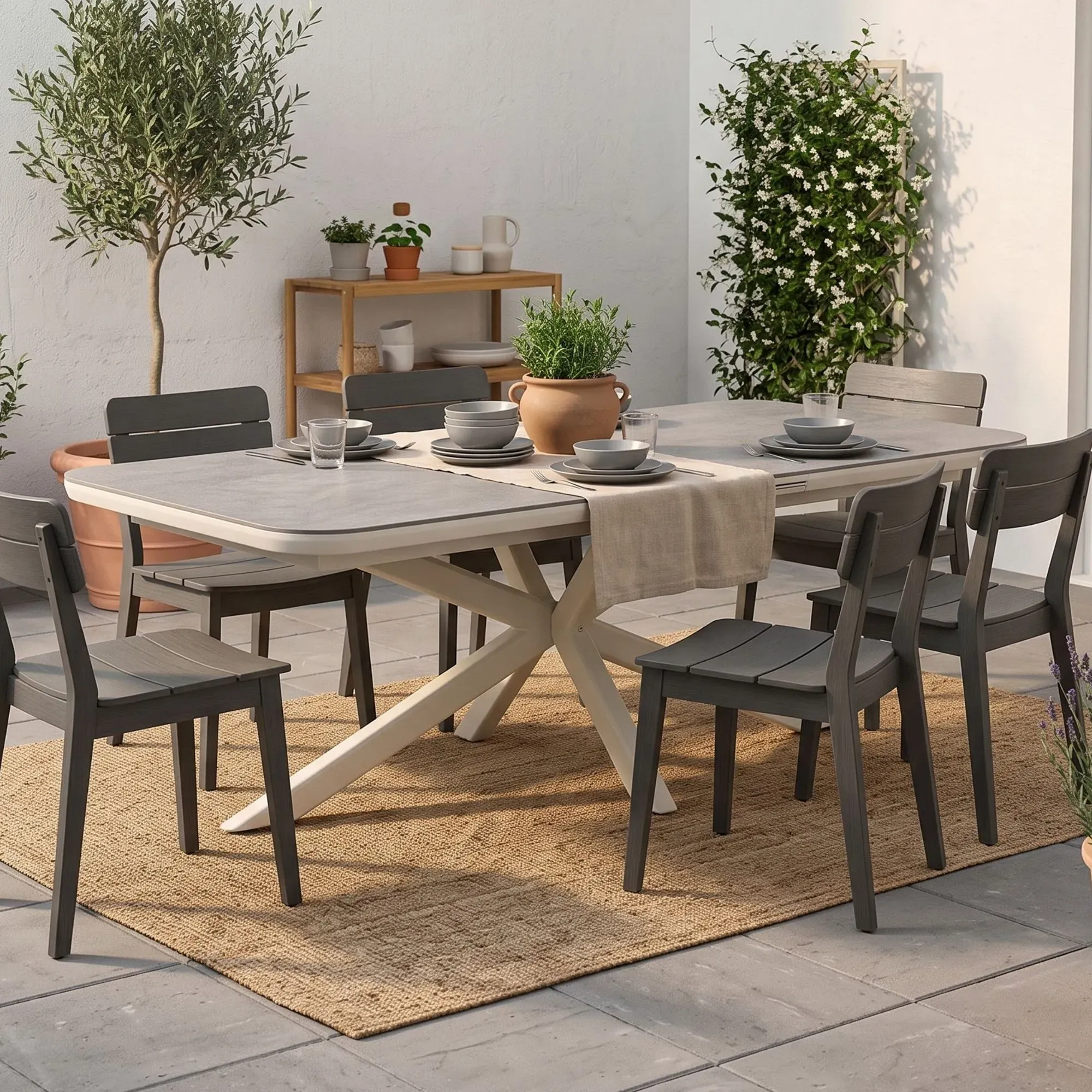 Table de jardin extensible pierre et métal L200/260 - RODAS, HELLIN, DEPUIS 1862
