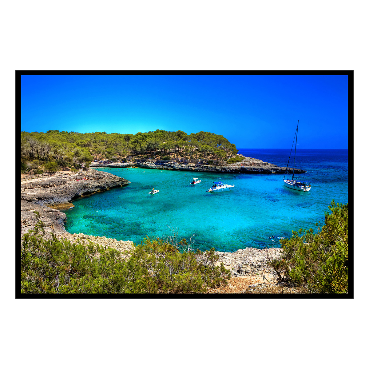 Affiche encadrée crique méditerranéenne turquoise, HEXOA
