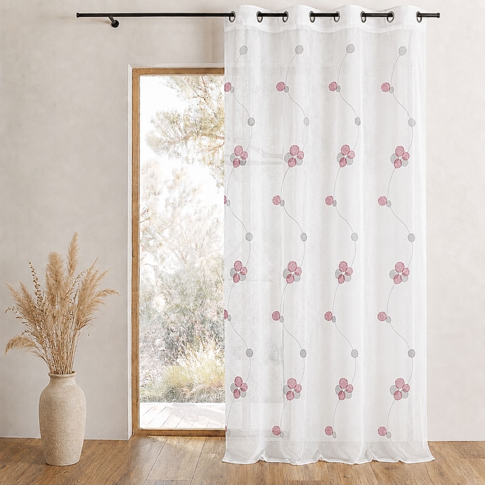 Voilage brodé à motifs de poids et lignes, HOME MAISON