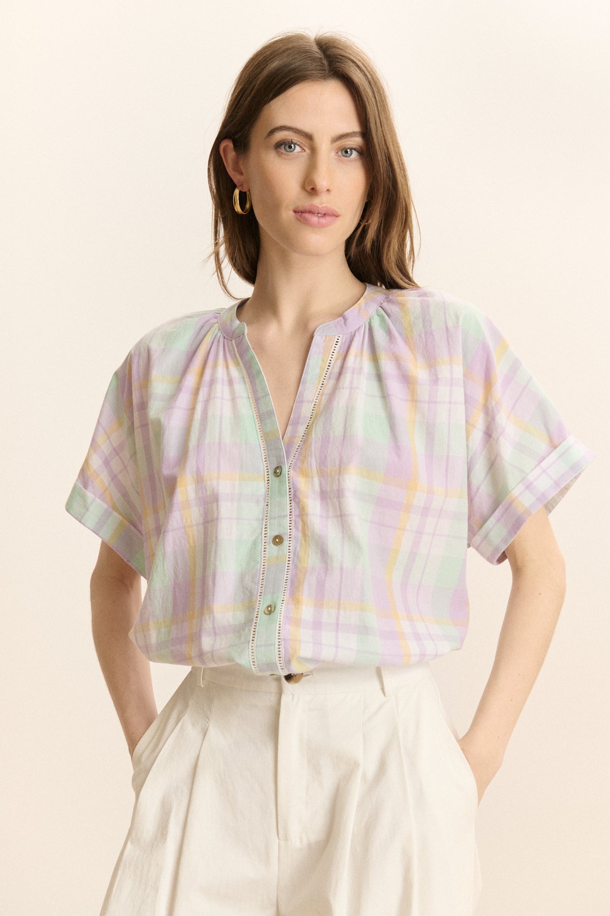 Blouse à carreaux et manches courtes CELDA, GARANCE PARIS