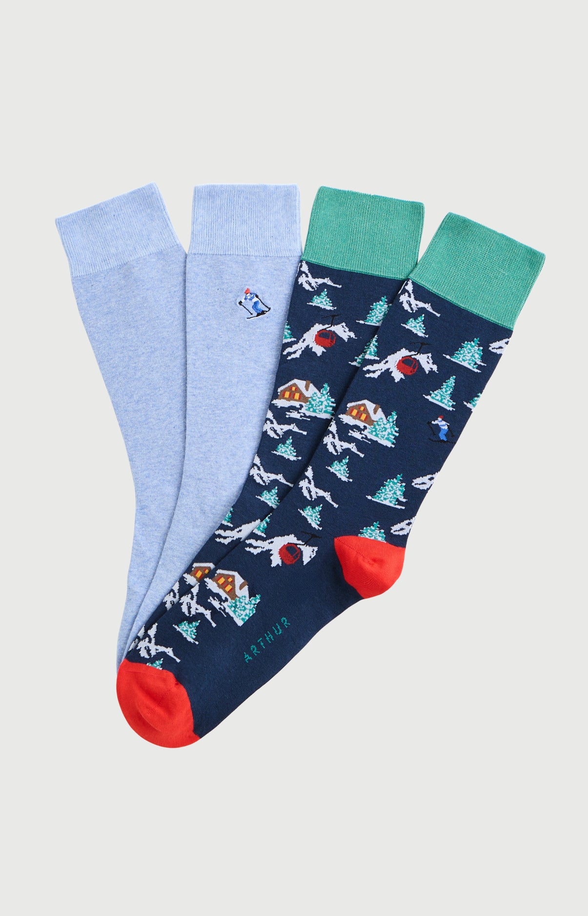 Pack 2 chaussettes en coton imprimé Noël en altitude, ARTHUR