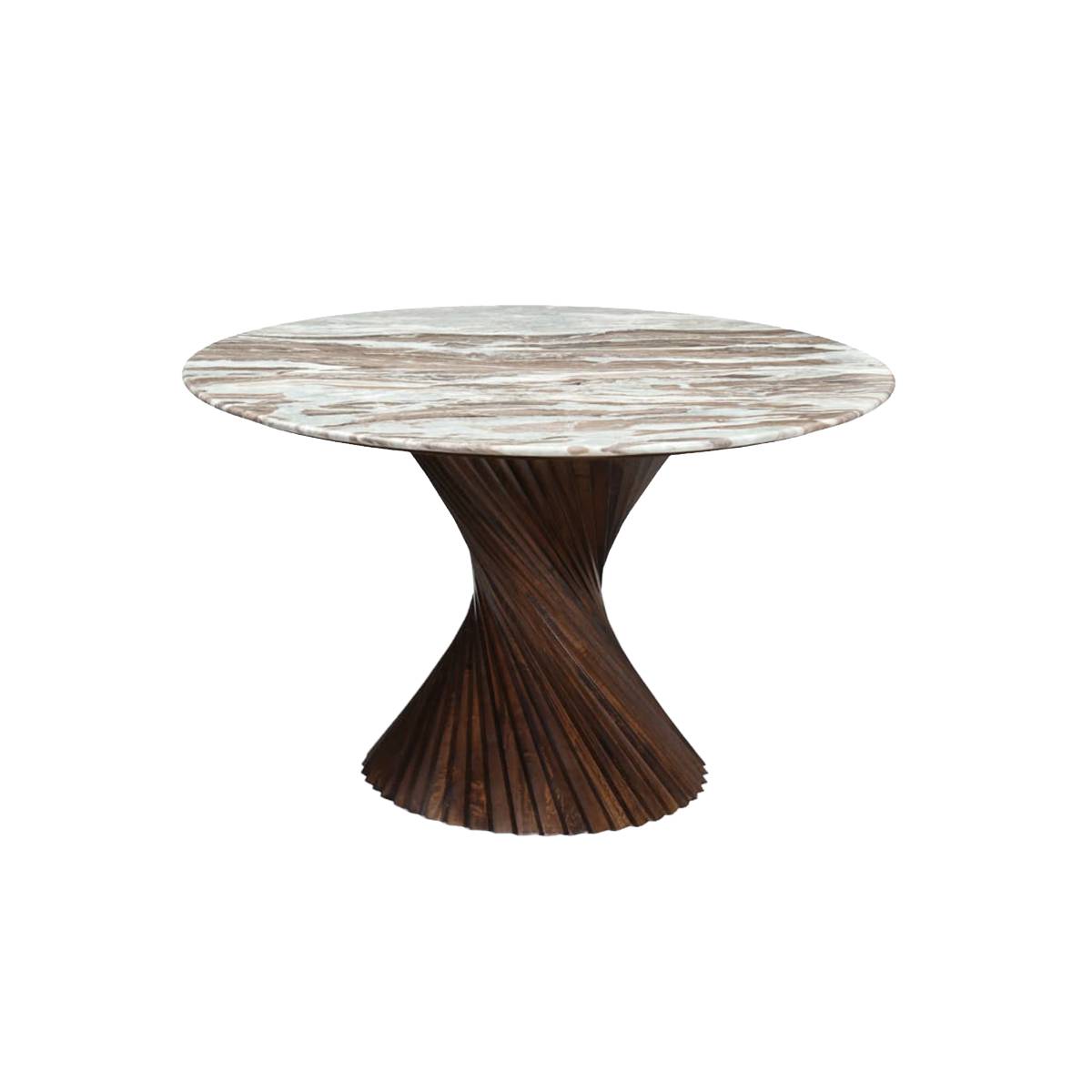 Table à manger ronde en bois de manguier et marbre ROSELIA, MADE IN MEUBLES