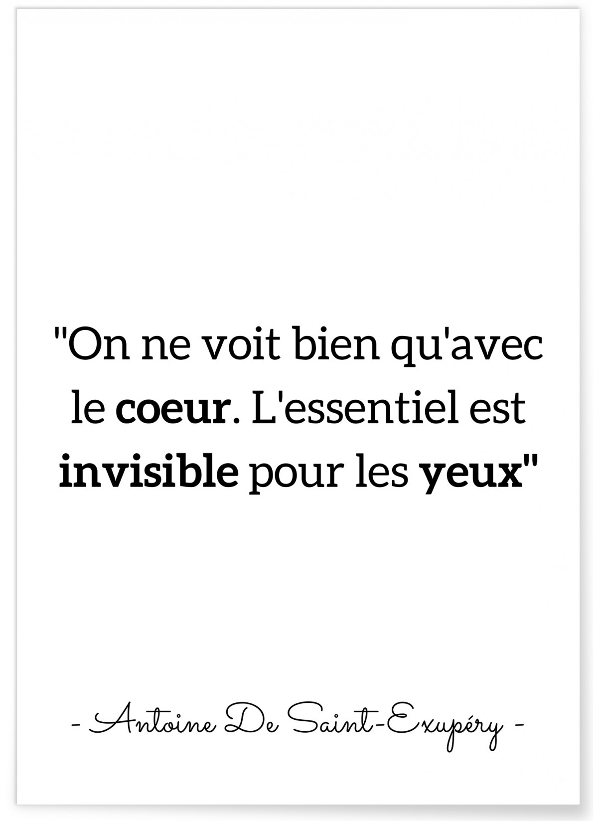 Affiche Antoine Saint-Exupéry : 'On ne voit bien qu'avec le coeur...', L'AFFICHERIE