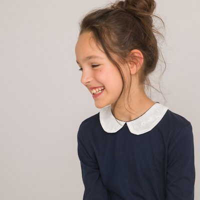 Organic Cotton T-Shirt with Peter Pan Collar and Long Sleeves LA REDOUTE COLLECTIONS