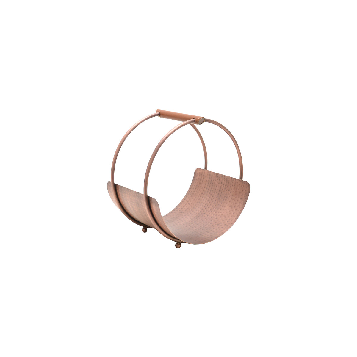 43cm luxury leather handle round iron log holder copper coloured orange Ivyline La Redoute