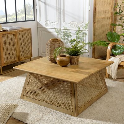 Table basse carrée en bois et rotin 100 cm MALAGA PIER IMPORT