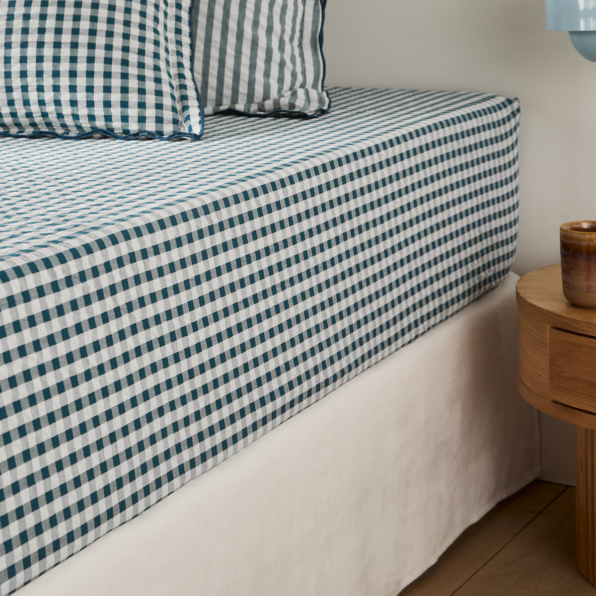 LA REDOUTE INTERIEURS Hoeslaken katoen seersucker 30cm, Cottage blauw