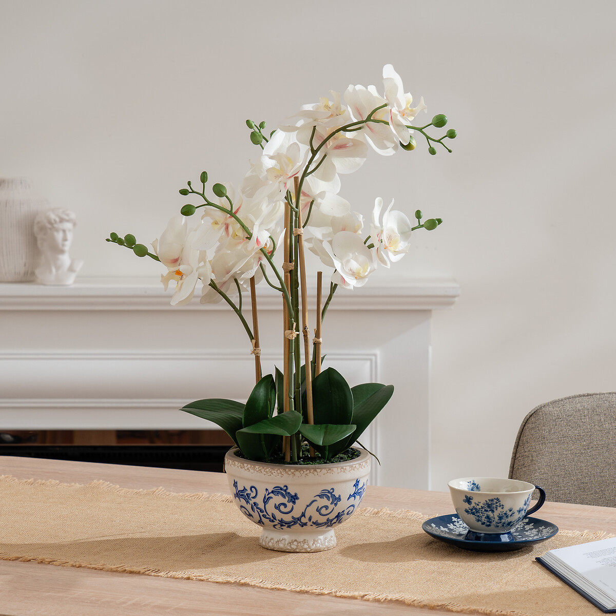 54cm Real Touch Phalaenopsis Orchid in Crackle Pot, SO'HOME
