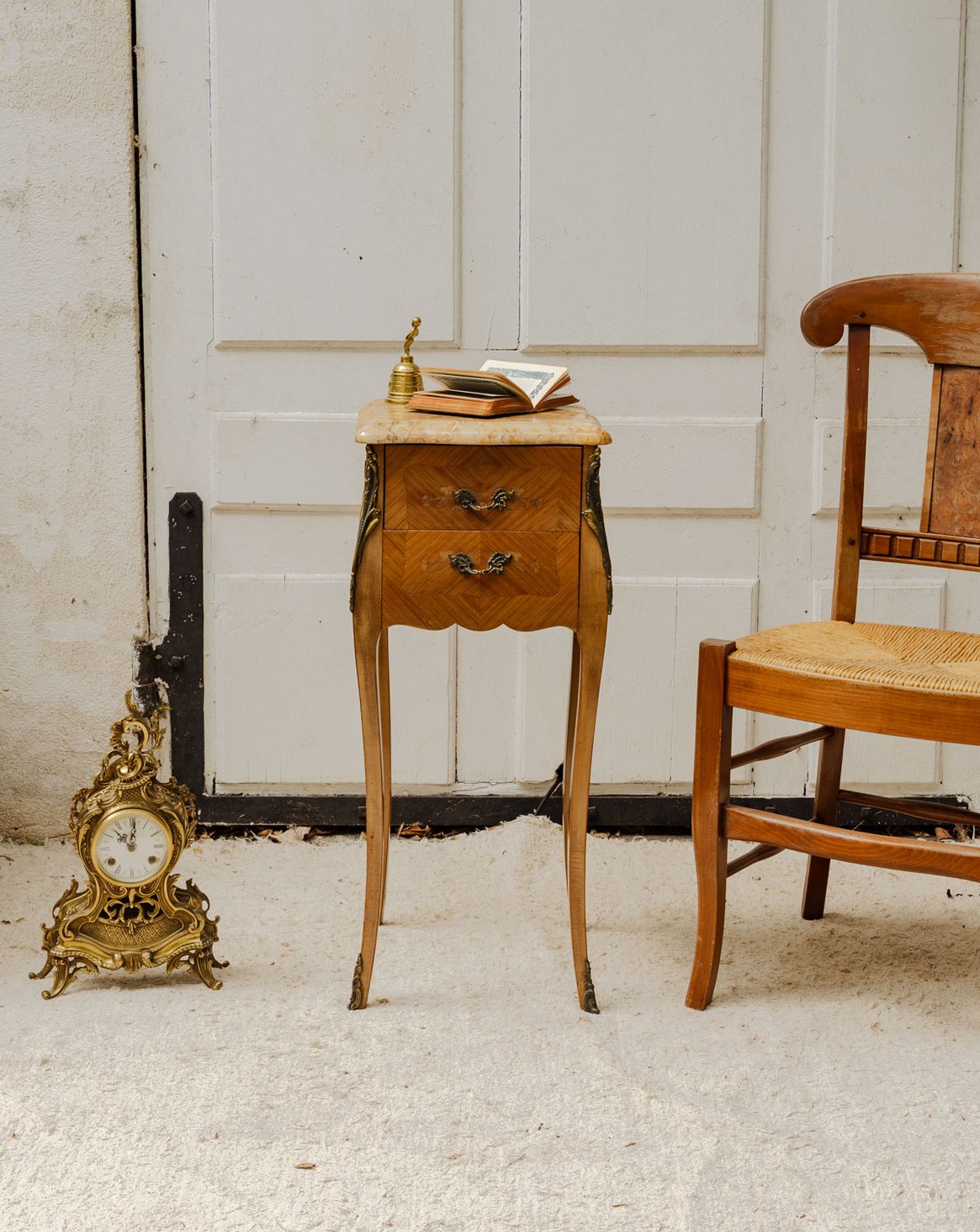 Meuble d'appoint en bois et marbre Francine N°962 - Bon état, DEBONGOUT