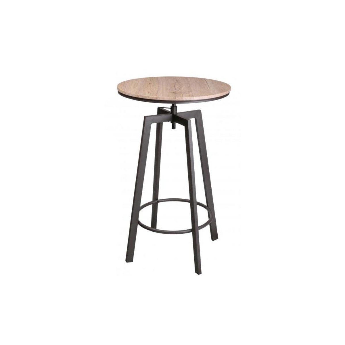 table de bar ronde style industriel en bois et metal noir ajustable