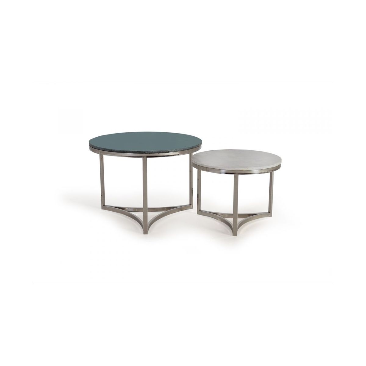 Lot de 2 tables basses fer, marbre blanc et vert 70x70x92cm