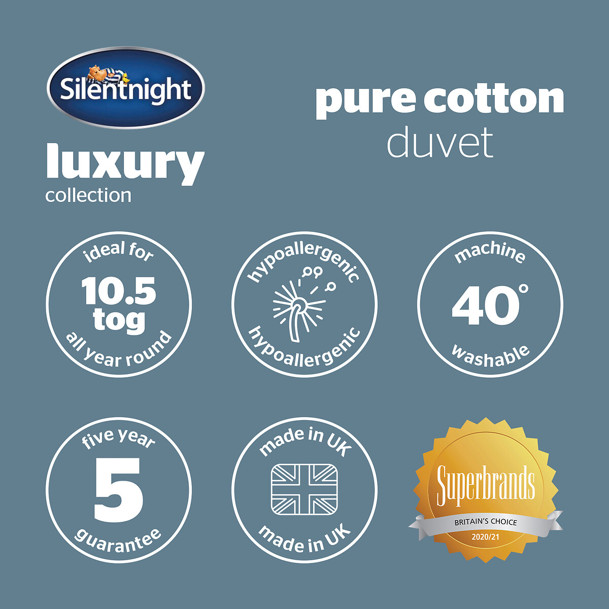 Pure cotton 10.5 tog duvet , white 
