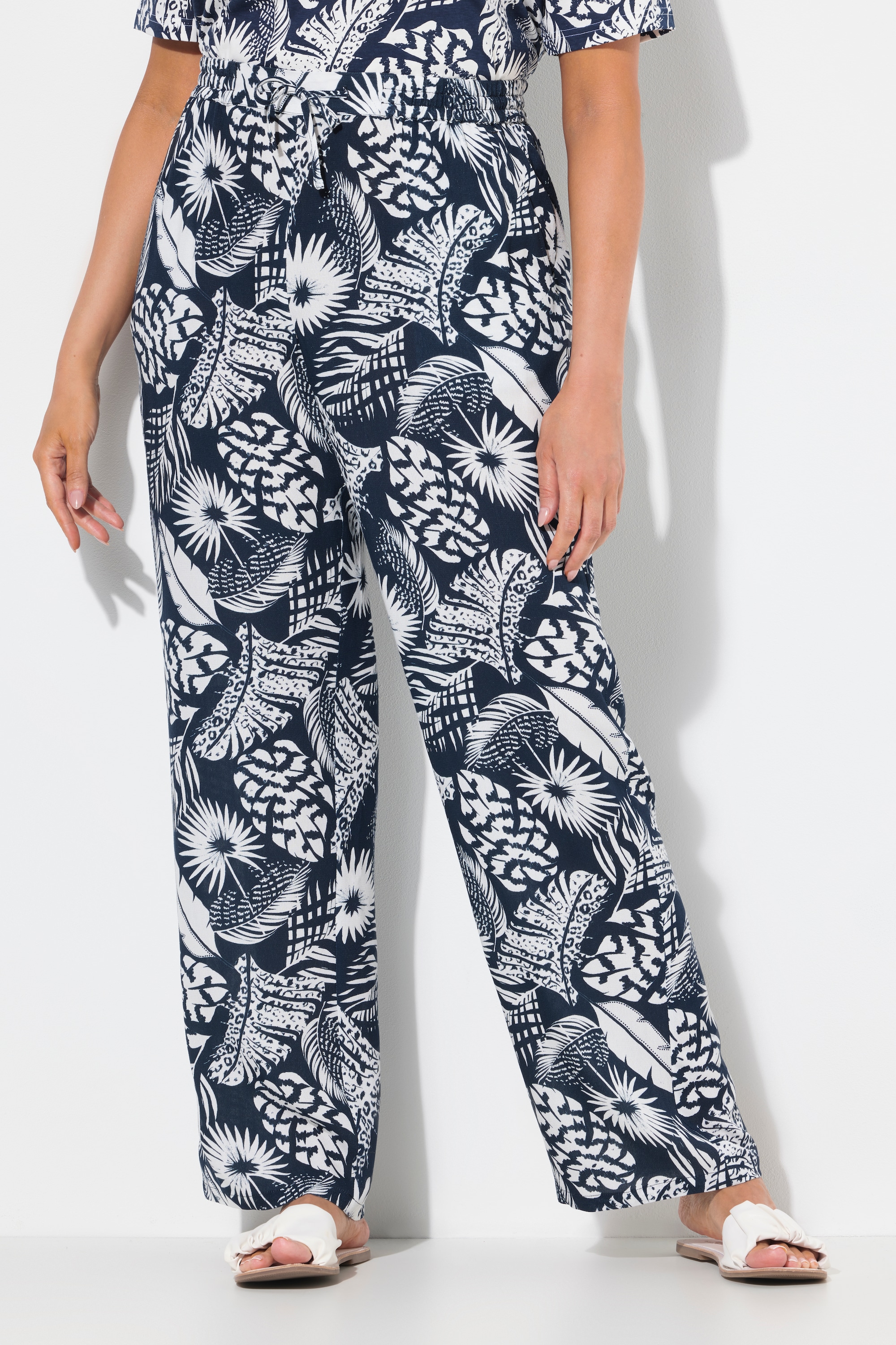 Pantalon Rose, motif feuilles, jambe large, ULLA POPKEN