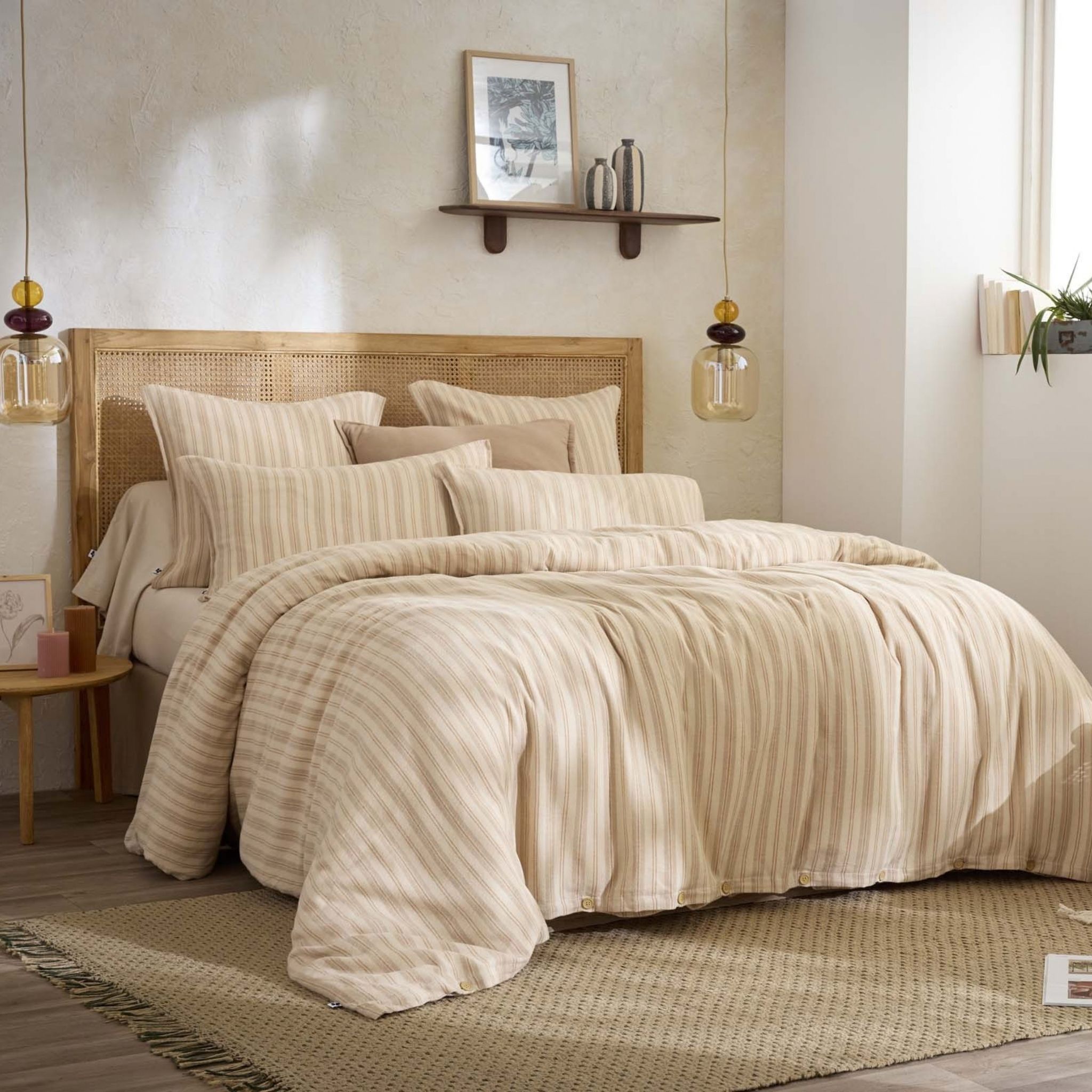 Housse de couette flanelle rayures - ALFIE, TERRE DE NUIT