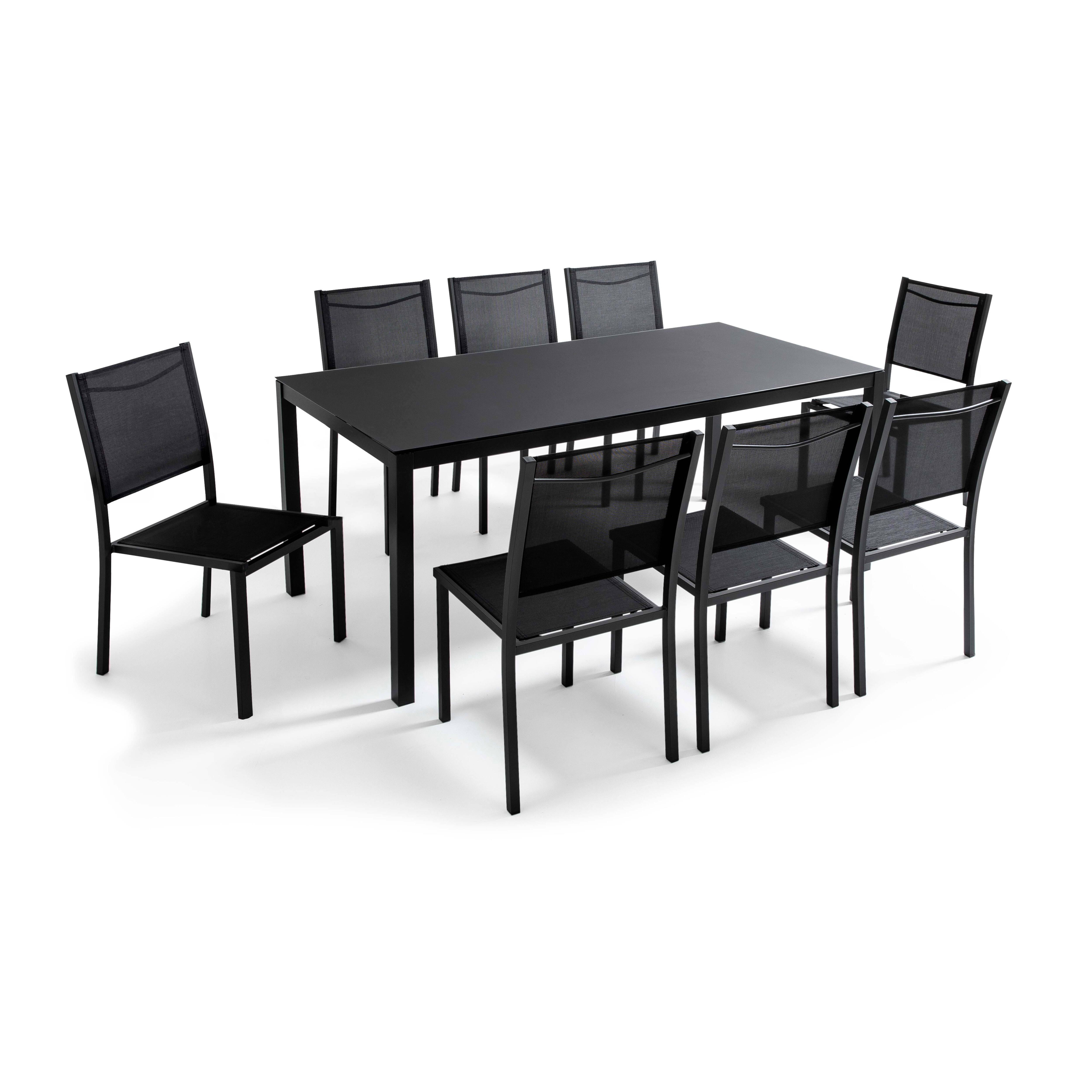 Table de jardin et 8 chaises en aluminium avec plateau en verre, AJACCIO, OVIALA