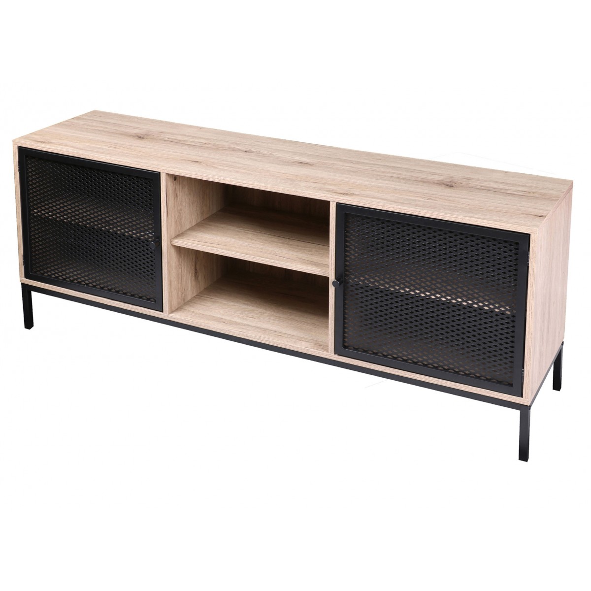 Meuble de Télévision en Bois et Métal Grillagé - 2 Portes, WADIGA