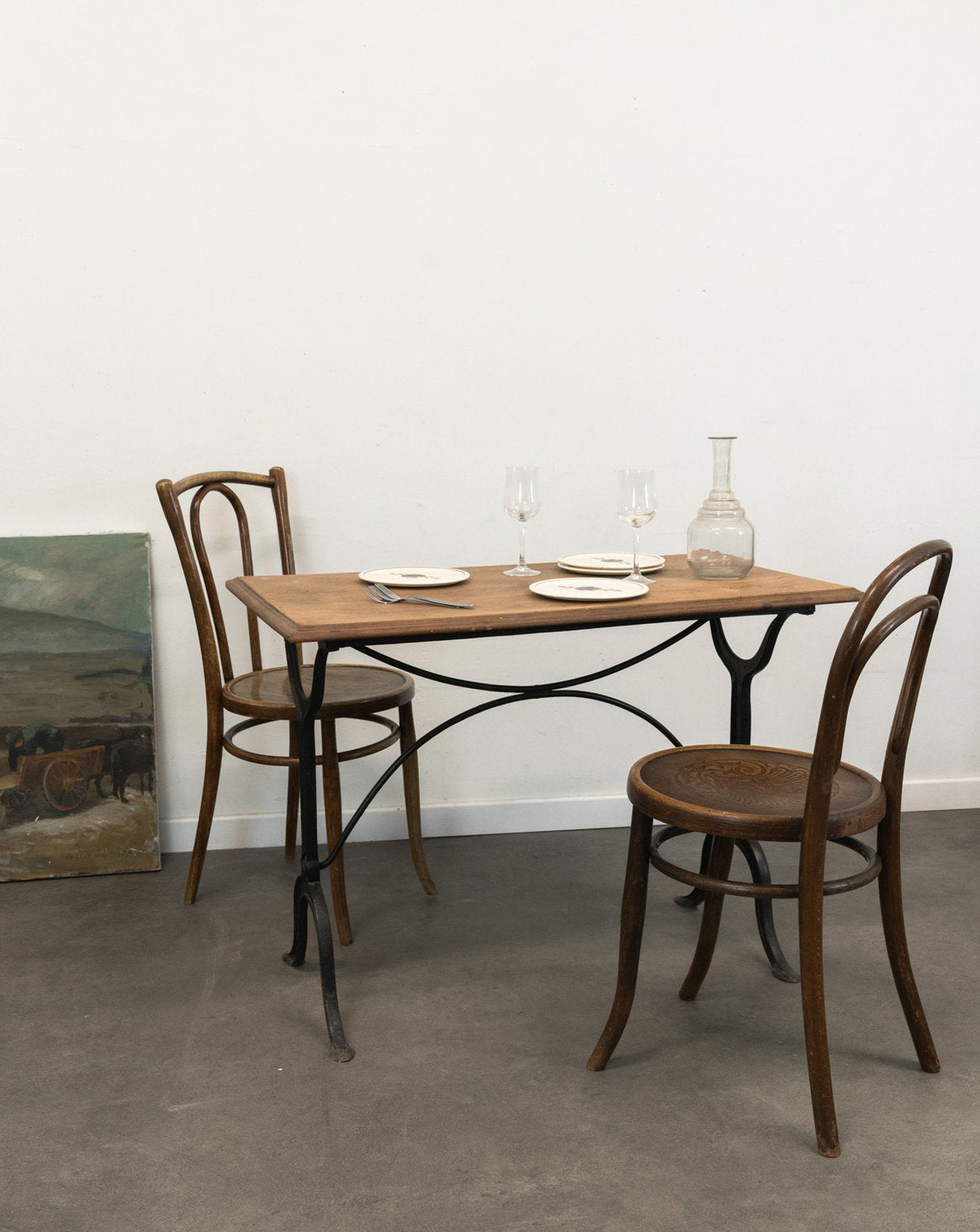 Table à manger bistrot en bois et fonte Denise N°1181 - Bon état, DEBONGOUT