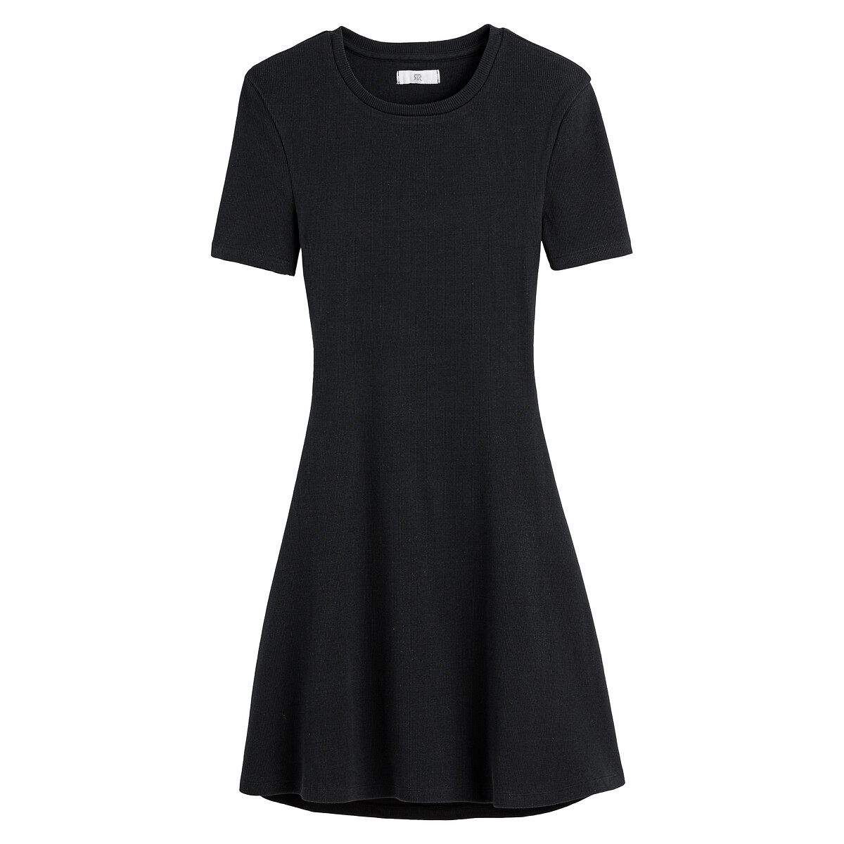 Ribbed Cotton Dress with Cutout Back and Short Sleeves