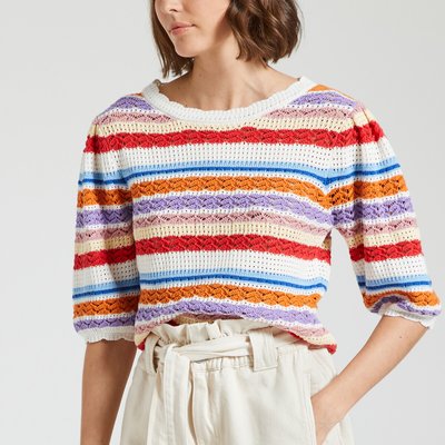 Pullover mit Streifen, rundem Ausschnitt und Ajourmuster PANACA SUNCOO