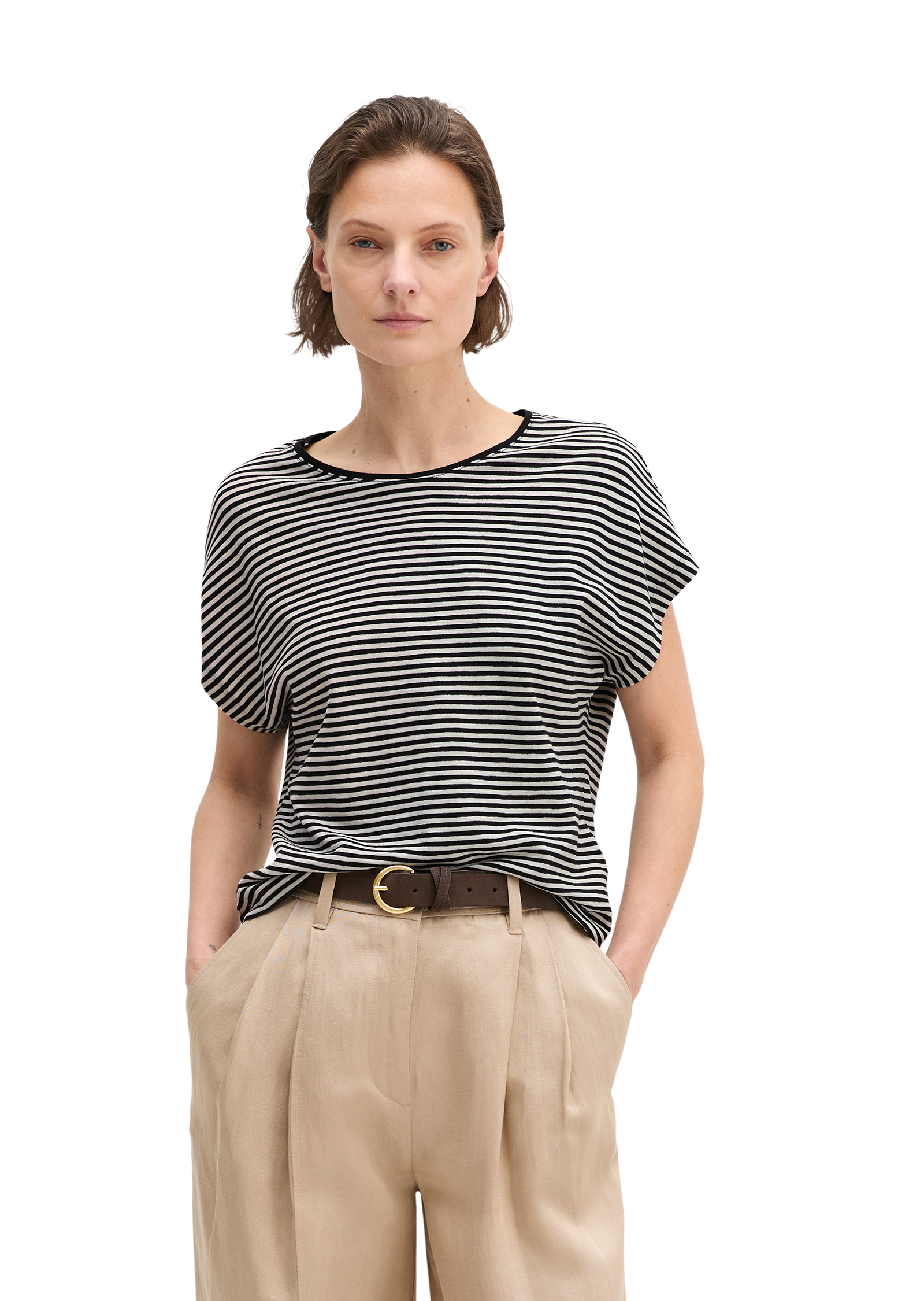 T-shirt rayé régulier en jersey simple de coton, MARC O'POLO