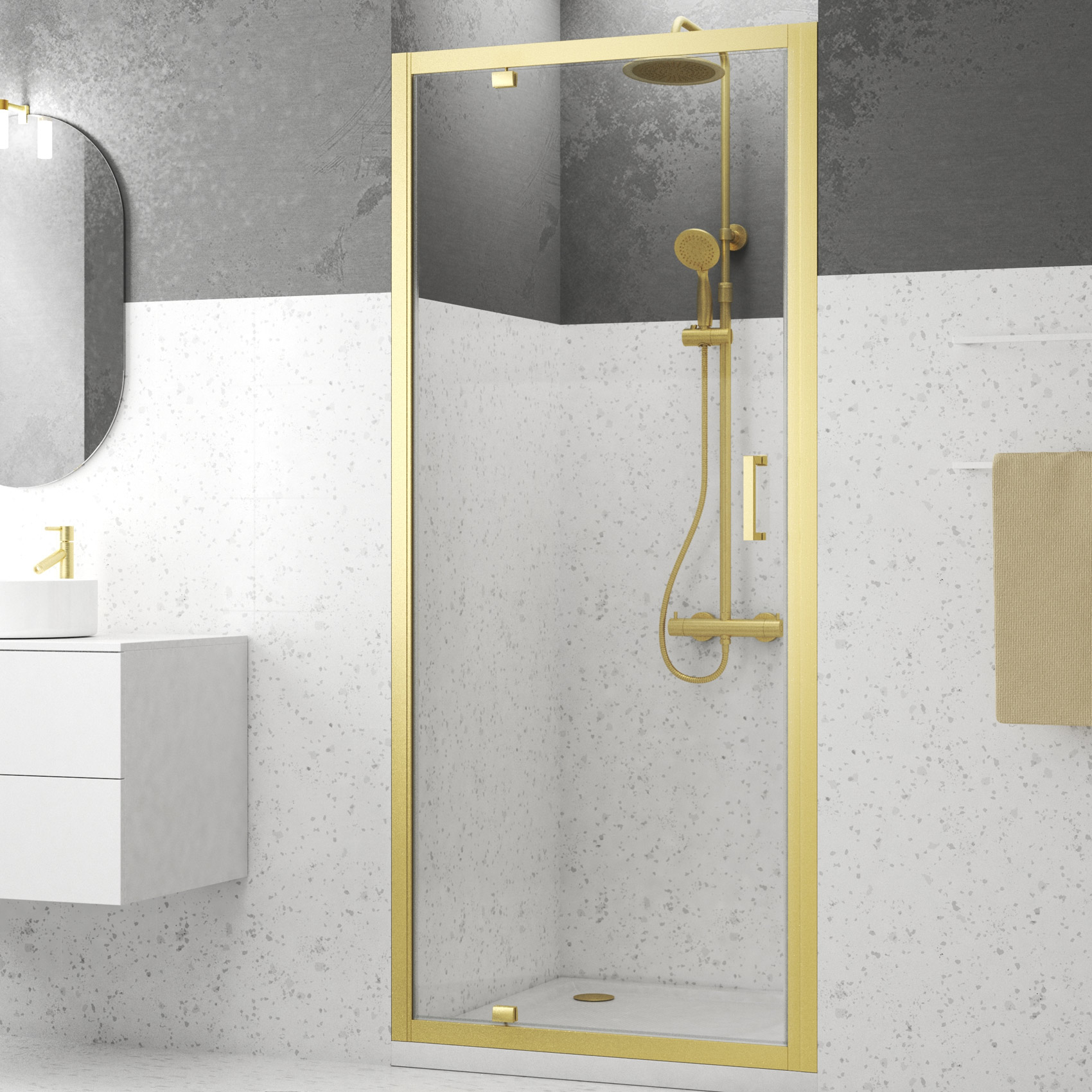 Porte de douche pivotante en or brossé, HOME MAISON