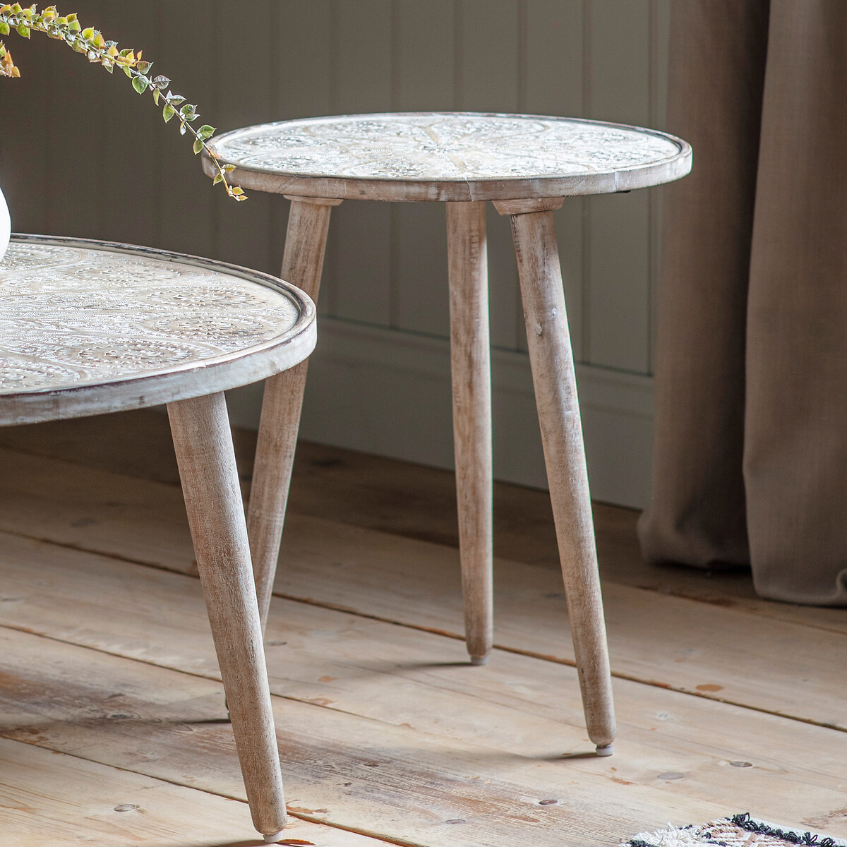 Carved wood sale side table