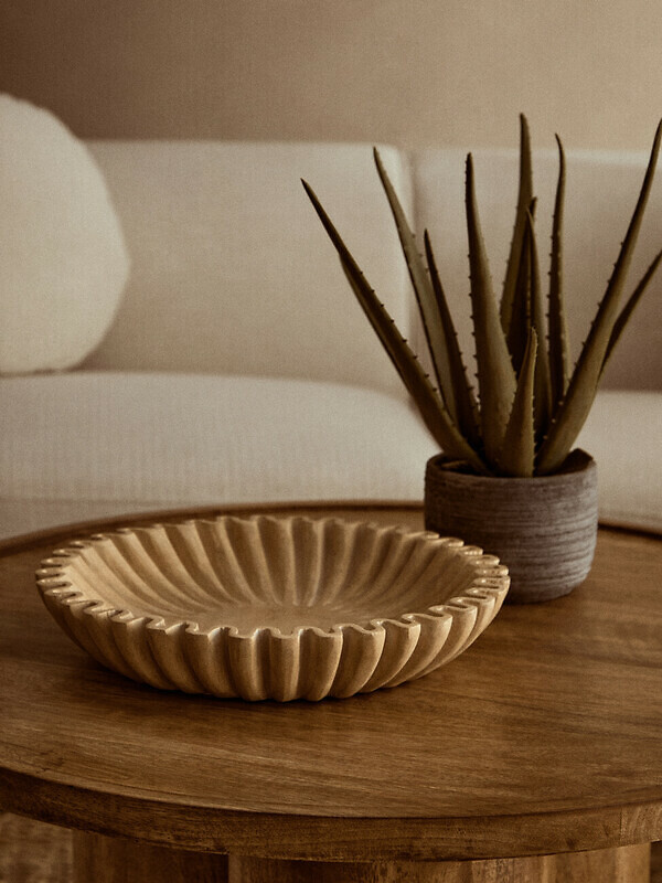 Large Decorative Fluted Marble Bowl in Ochre, FIFTY FIVE SOUTH
