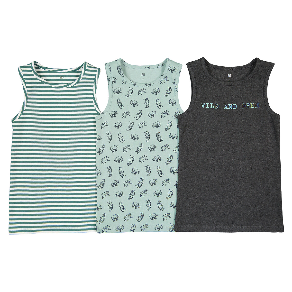 Pack of 3 Vest Tops in Cotton with Bear Print