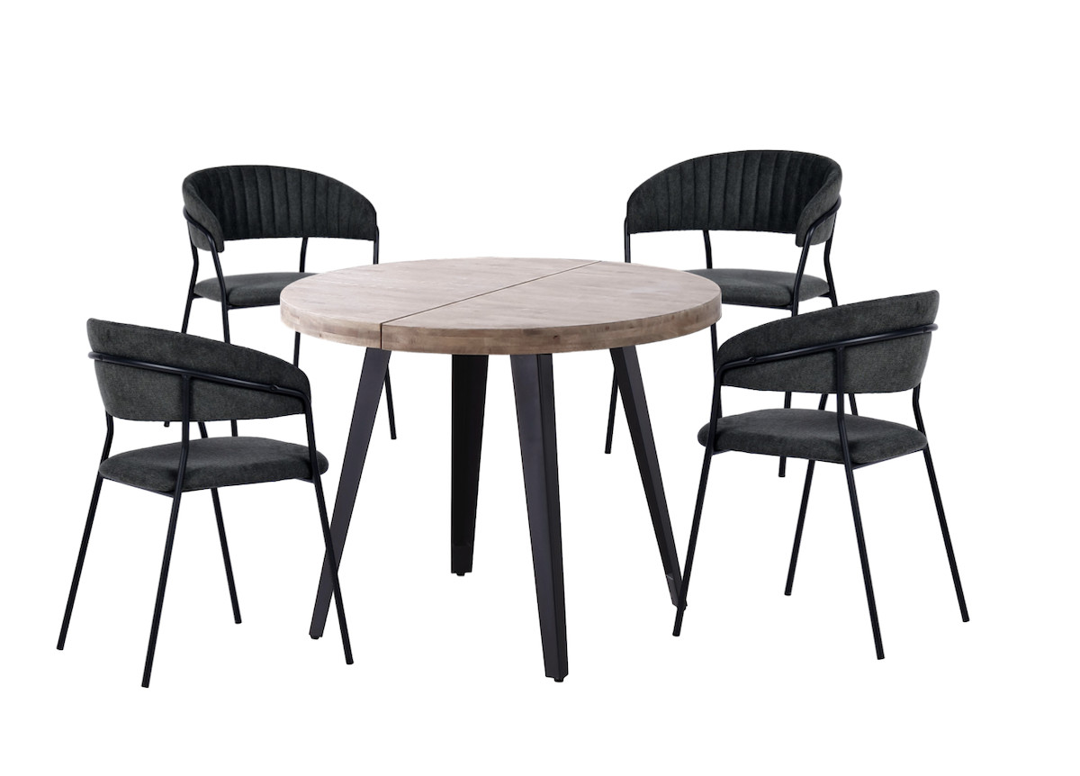 Table ronde extensible en bois de chêne et 4 chaises - MATIKA, MATHI DESIGN